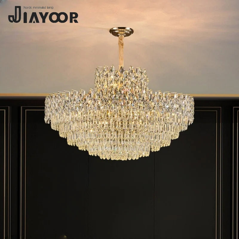 lustre led cristal transparent doré crochets classique salon chambre cuisine