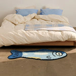 tapis poisson stylisé bleu blanc jaune moderne antidérapant polyester absorbant d'intérieur extérieur