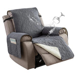 housse fauteuil inclinable motif géométrique gris beige moderne quilté poche rangement ceinture fixations