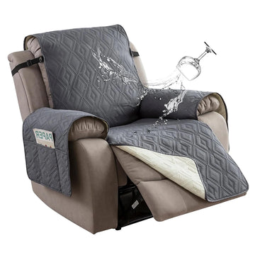 housse fauteuil inclinable motif géométrique gris beige moderne quilté poche rangement ceinture fixations