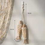 poisson décoratif bois rustique marin cordelette blanc bleu beige brun rayures horizontales coquille