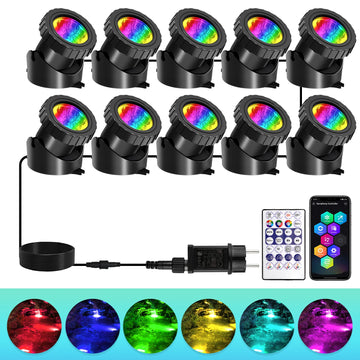 projecteur led ip68 étanche 10 led noir moderne commande distance prise électrique app mobile