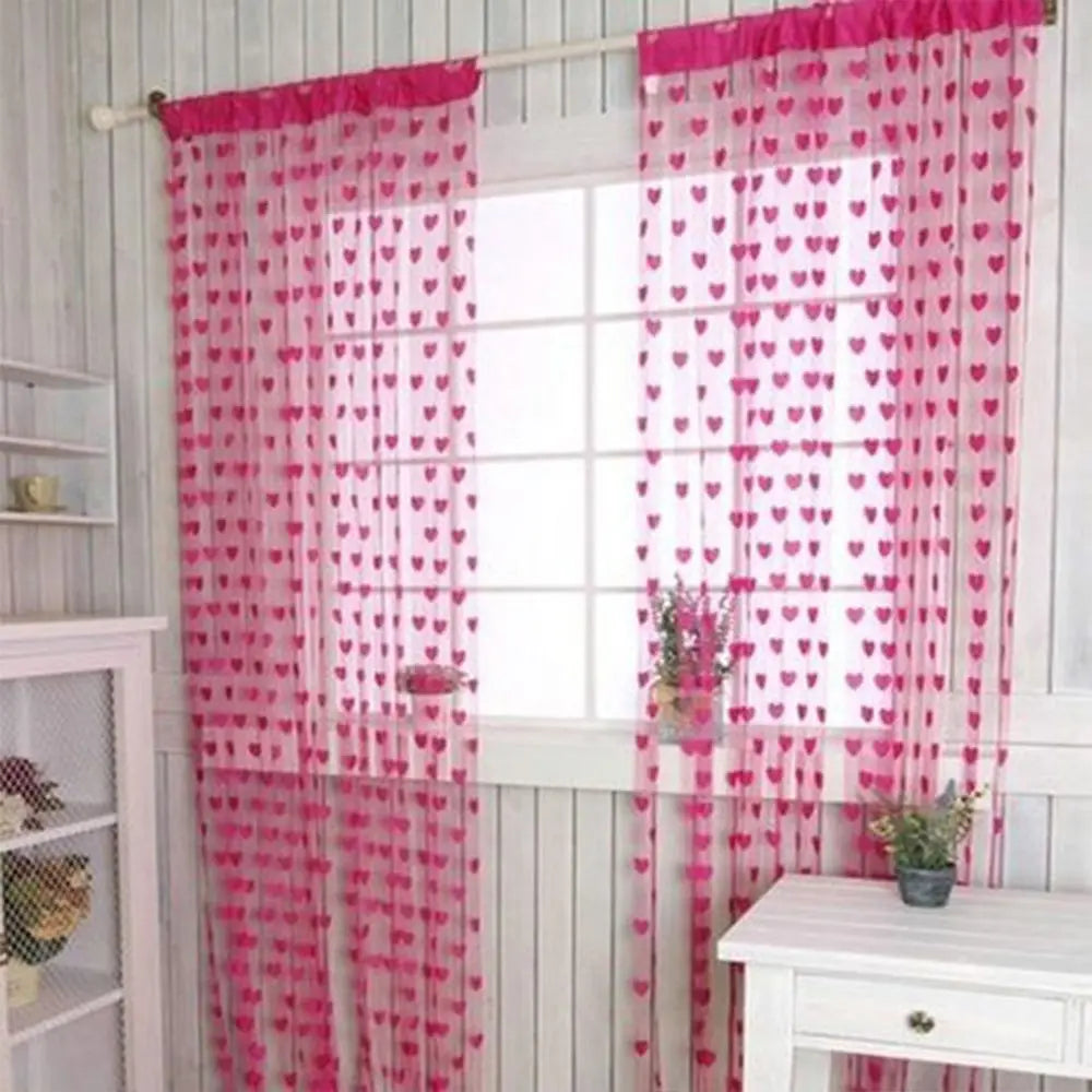 rideaux décoratifs bohèmes motifs cœurs tissu transparent romantique tringle rideaux