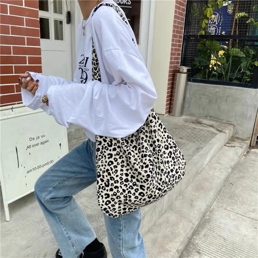 sac main blanc léopard poignées détachables moderne fourre tout polyestère nylon unisexe grande capacité