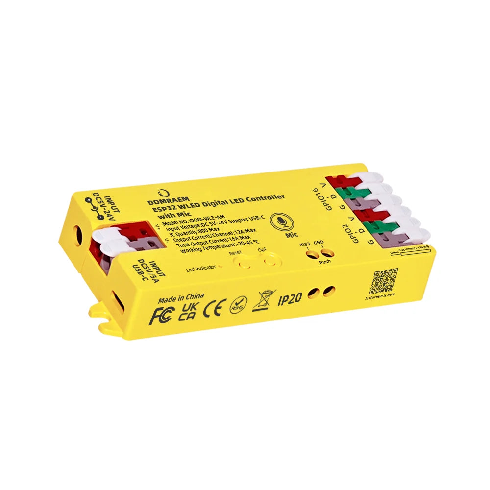 contrôleur led esp32 wled wifi noir blanc programmable addressable pixel strip rgbic ws2812