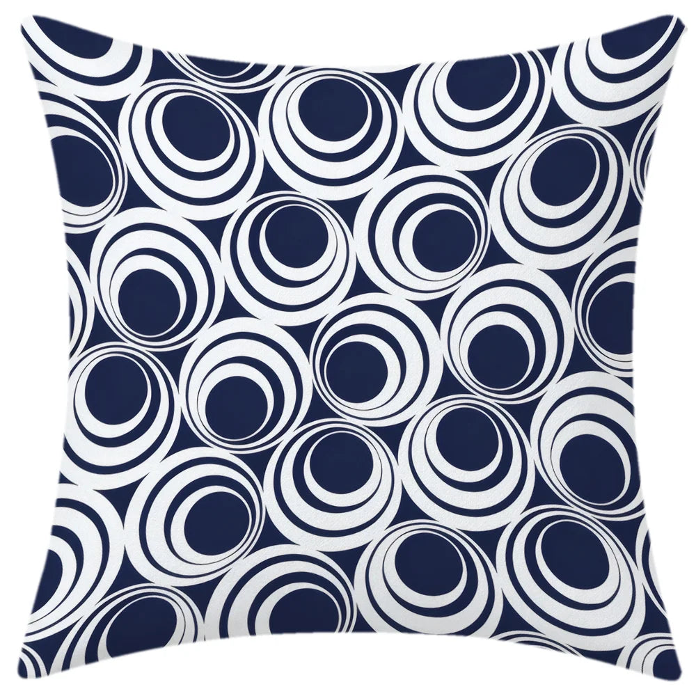 housse coussin bleu marine motif géométrique feuilles palmier sweet moderne minimaliste polyester