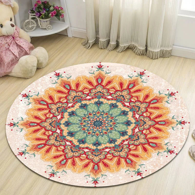 tapis rond boho mandala multicolore floral deco moderne salon chambreextérieur 80x80cm 120x120cm
