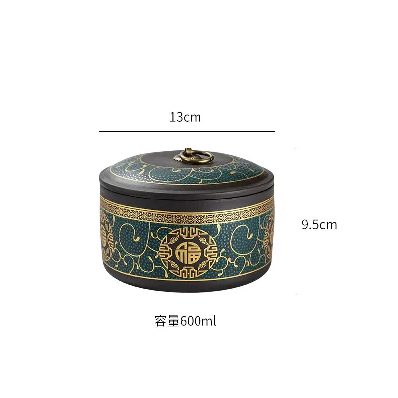 boîtes rondes couvercle ornement floral classique noir vert doré 600ml capacite deco maison