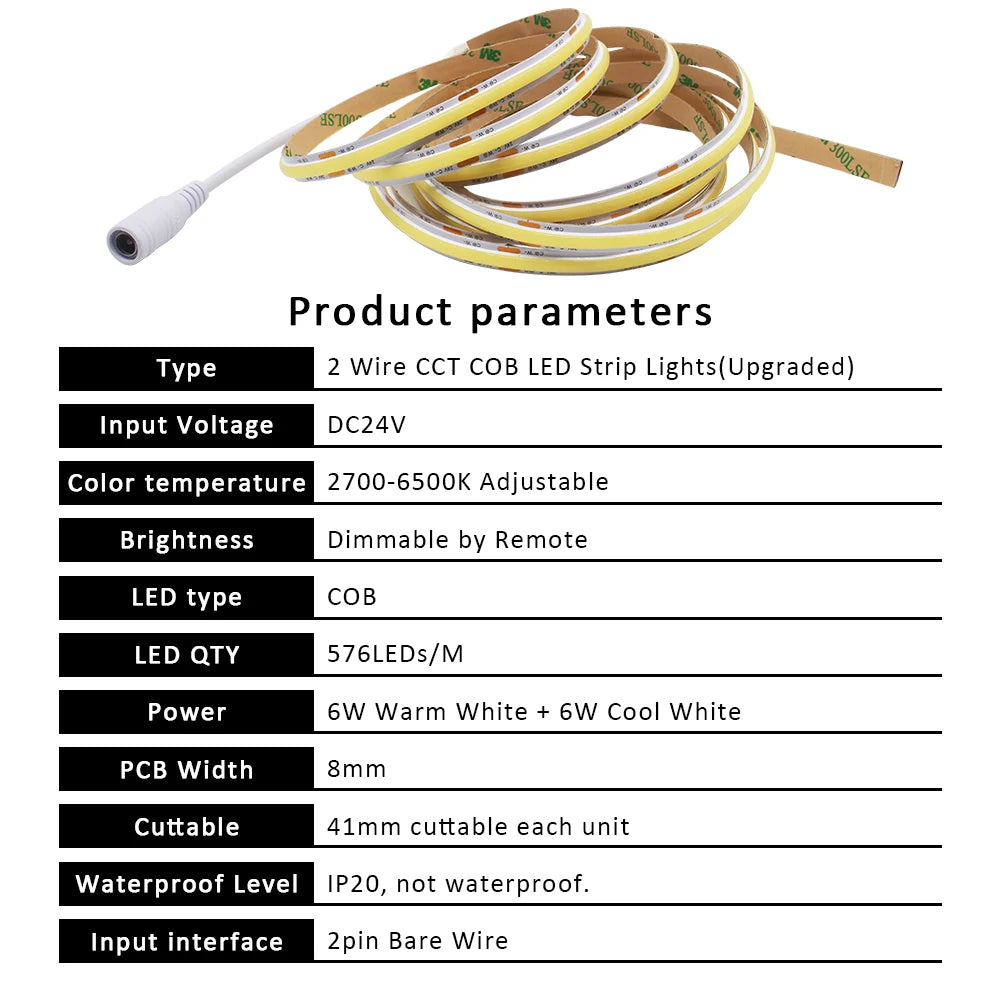 ruban led cob cct ajustable télécommande rf moderne adhésif blanc chaud froid 2700k 6500k
