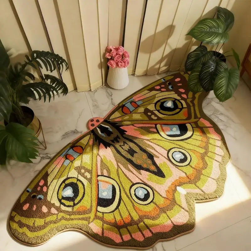 tapis vert marron papillon antidérapant durable salon salle bain cuisine moderne