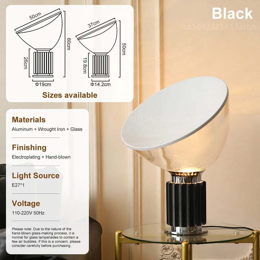 lampe table moderne verre transparent blanc base métal chambre coucher