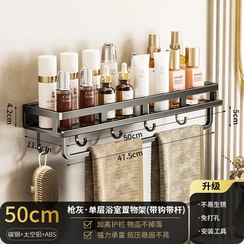étagère murale adhésive noir acier inoxydable salle bain moderne clips magnétiques rangement douche