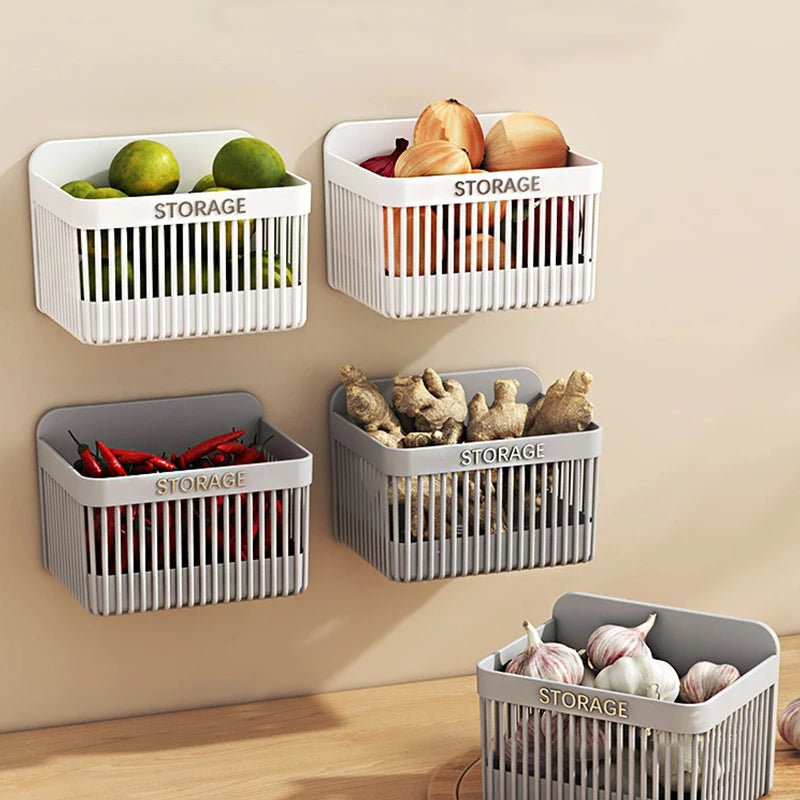 boîtes rangement murales blanc gris storage adhésif épices ail oignon moderne minimaliste