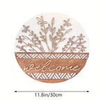 décoration murale bienvenue panneau rond bois fleurs feuilles motif zigzag rustique moderneextérieurporte farmhouse porche