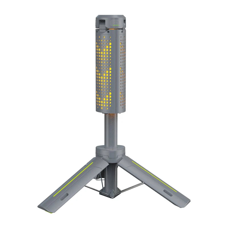 lampe camping télescopique gris moderne trépied pliable bras interrupteur clignotement led