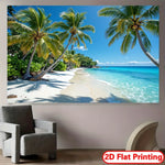 affiche murale paysage marin palmiers ciel bleu plage blanche métalliques chambre salon decoration française