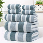 serviettes bain rayées gris blanc bleu rose très absorbantes douces toilette classiques