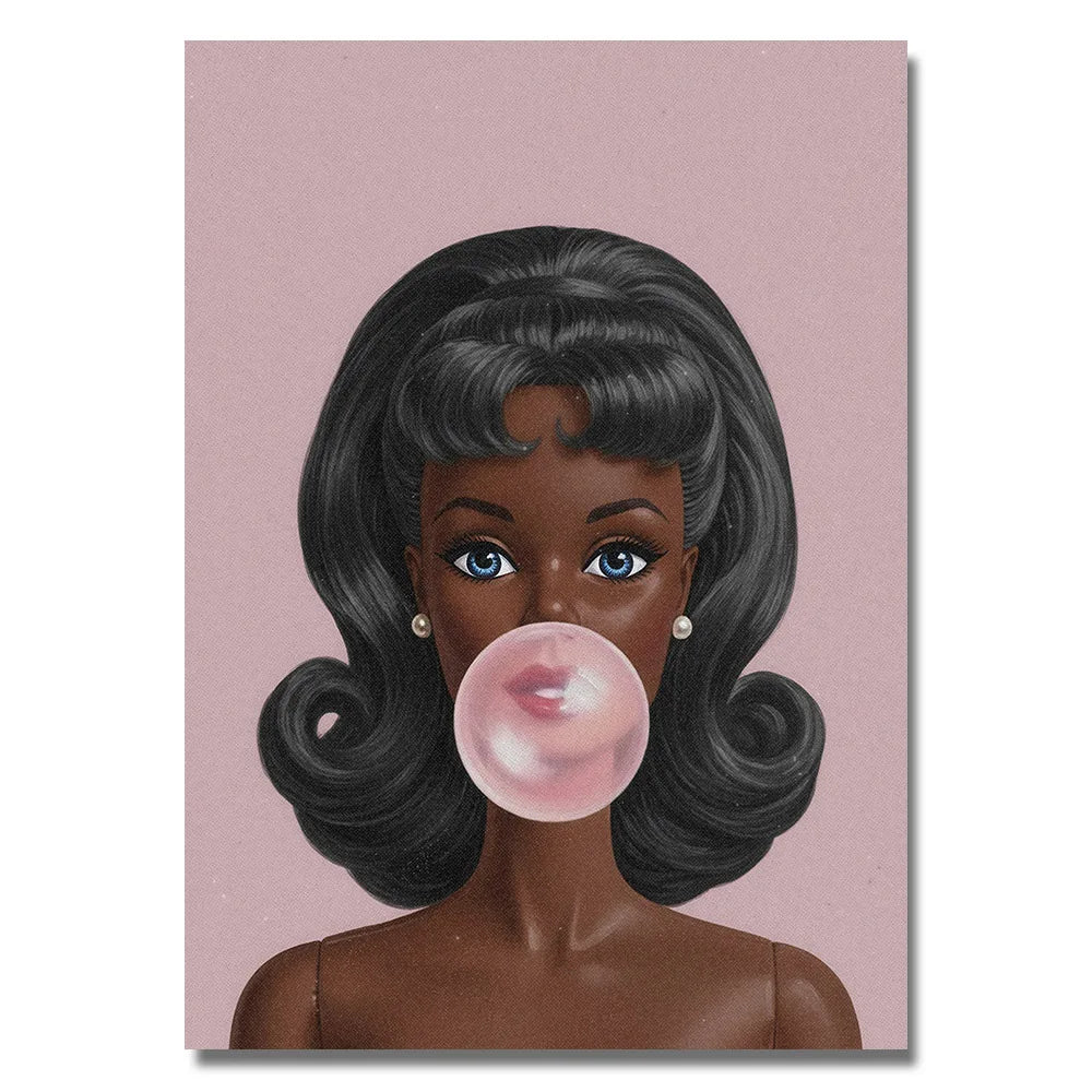 affiche toile pop art retro black girl bubblegum decoration mur contemporaine y2k preppy erotique