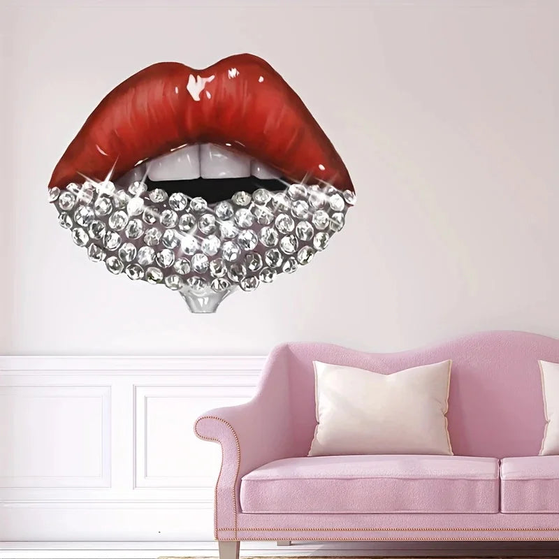 autocollants muraux lèvres rouges sexy décoration moderne imprimé léopard rouge noir blanc rose