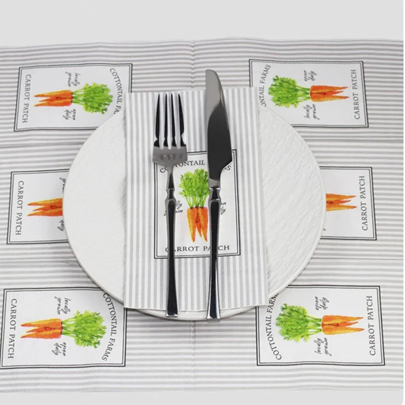 serviettes jetables rayées carottes gris clair blanc classiques restaurants fêtes decoration clips métalliques maison