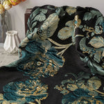 tissu polyester floral brodé noir bleu doré classique élégant résistant 140cm large