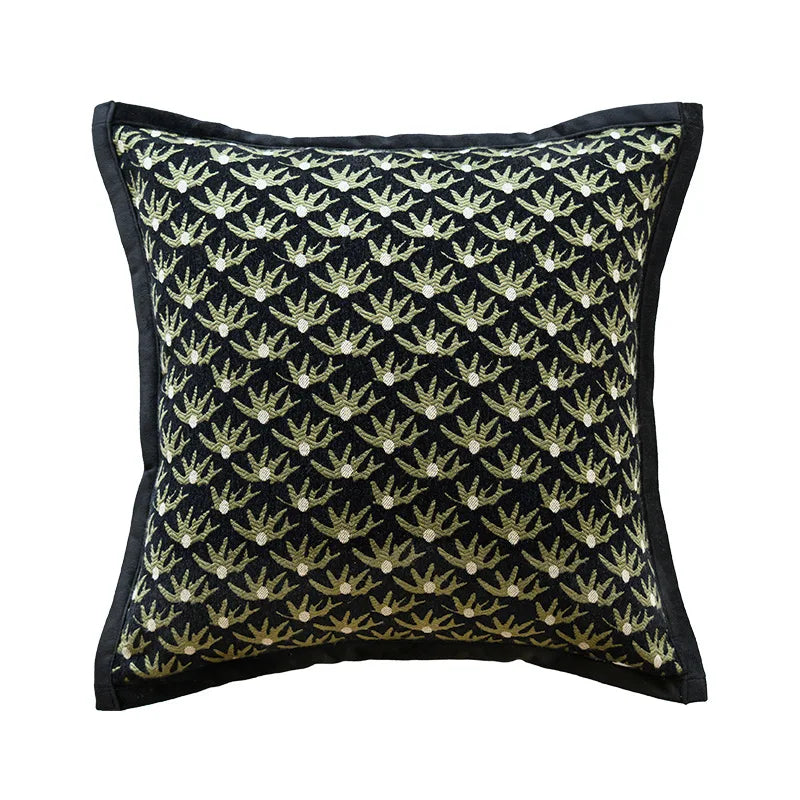 housse coussin lit motif végétal jacquard brodé élégant decoration maison noir beige adhésif