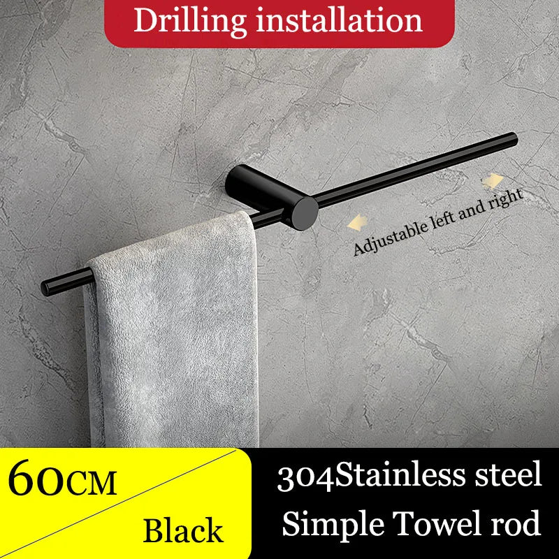 porte serviettes mural noir argenté moderne minimaliste lisse brillant vis fixations incluses