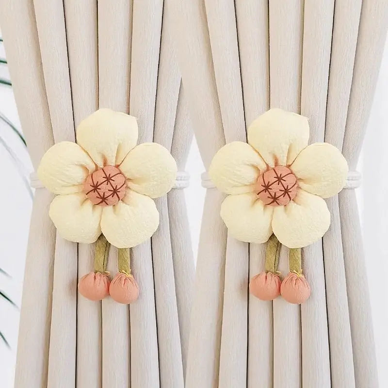 bracelets rideau crochetés fleur rustiques accessoires fenêtres beige clair foncé horizontal