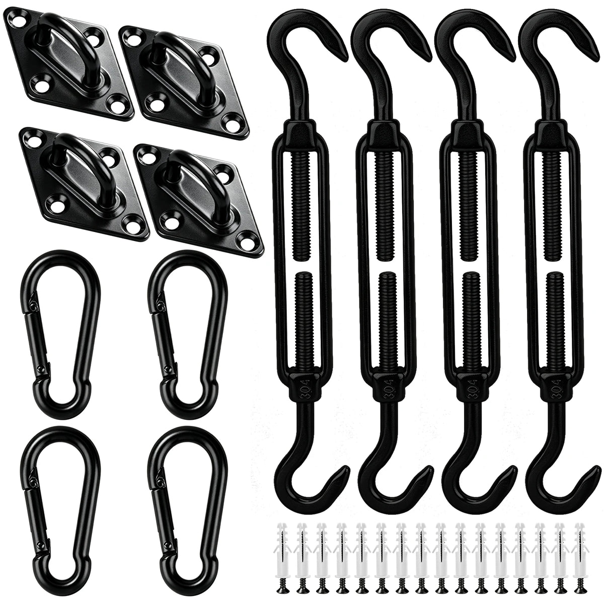 fixation tissus vis turnbuckle pad eye snap hook expansion plastique kit industriel robusteextérieur camping