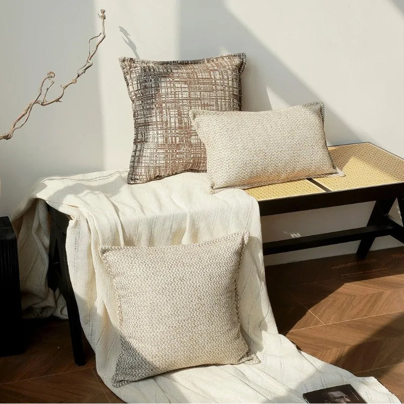 coussins décoratifs géométriques polyester beige marron modernes maison voiture decoration interieur jacquard