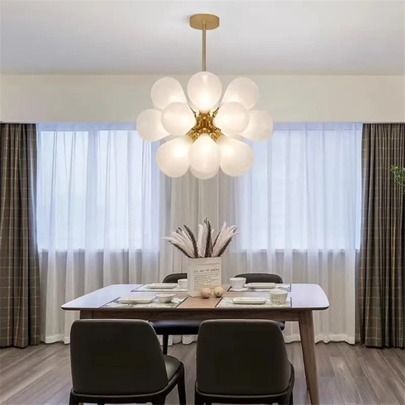 Suspension lumineuse boules vertes moderne ampoules led blanc doré floral