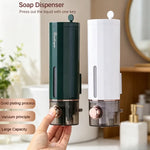 distributeur savon liquide vert foncé blanc moderne fixation murale poignée bouchon remplissage 450ml doré