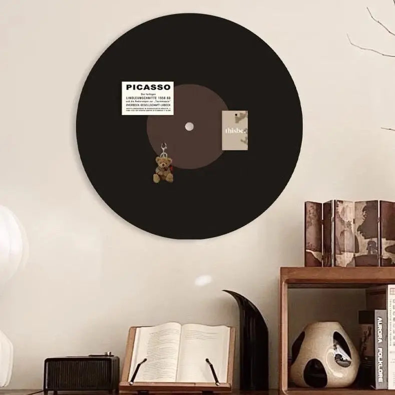 disques vinyle noir feutre moderne décoratif adhésif porte clés ours cartes postales texture mat