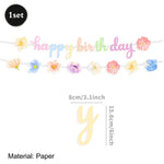 décoration fête anniversaire enfants guirlande happy birthday assiettes serviettes gâteau tasses bonbons floral papillons