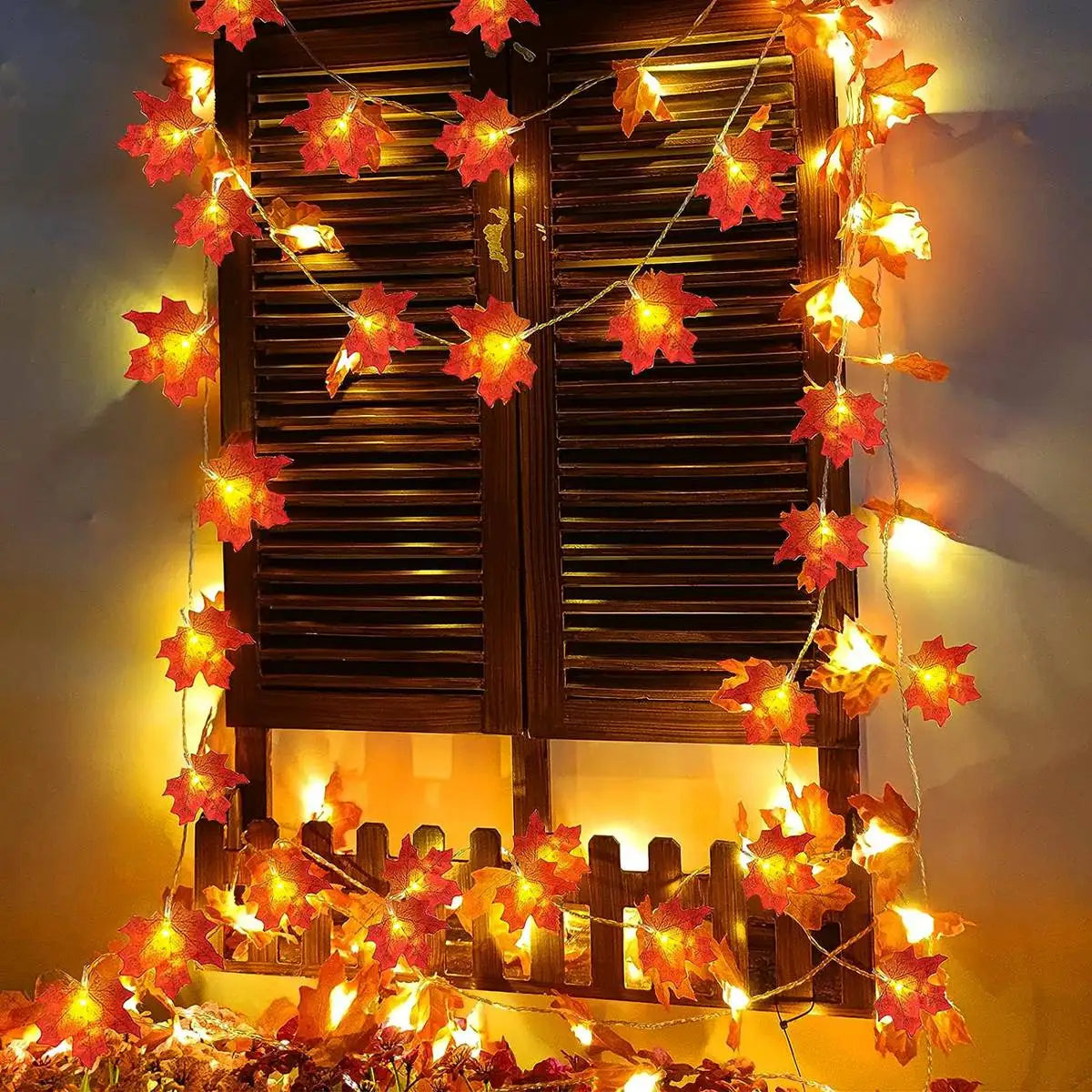 guirlande lumineuse feuilles érable led automne orange rouge jaune décoration extérieure intérieure festive chambre
