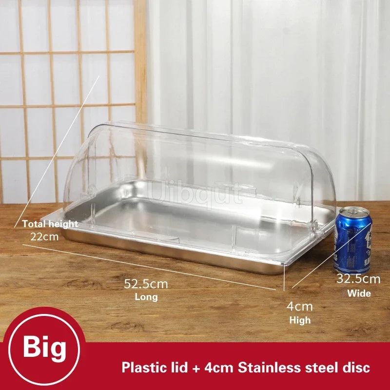 bac alimentaire acier inoxydable couvercle transparent poignée buffet cuisine moderne