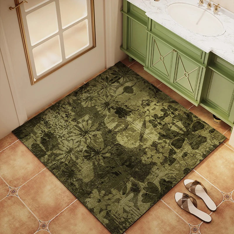 tapis moderne fleur vert foncé absorbant sèche rapidement salle bain maison