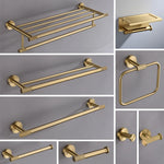 ensemble accessoires salle bain doré métal brossé porte serviette savon distributeur moderne