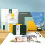 papier aquarelle grainé blanc vert bleu jaune artiste coarse medium fine boîte métal cartes