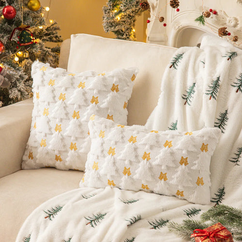 taie d'oreiller décorative motif arbre noël brodé canapé salon fête hiver