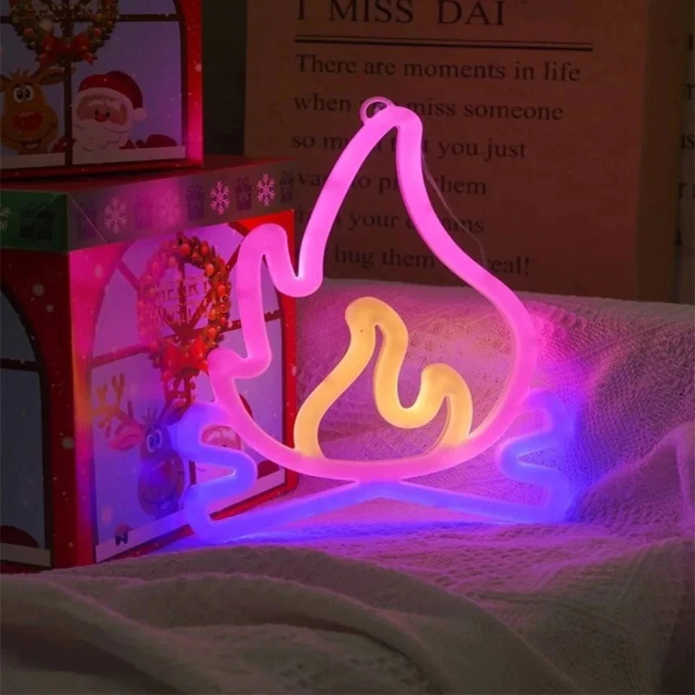 néon flamme rouge blanc moderne décoration intérieure mur opaque câble électrique atmosphère LED veilleuse