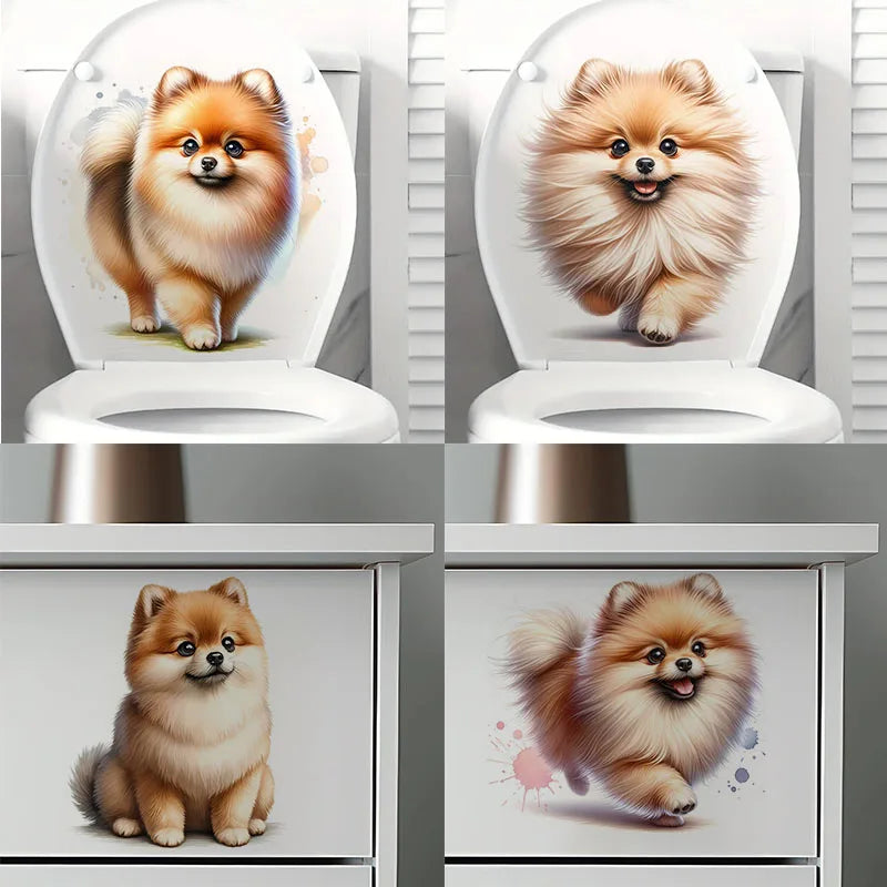 autocollant mural chien poméranien mignon illustration réaliste décor salon cuisine pvc adhésif amovible