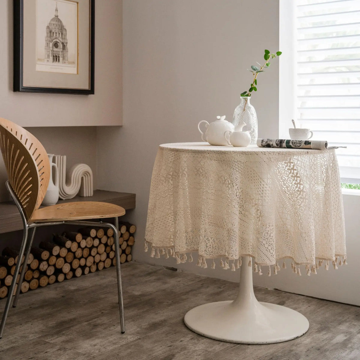 nappe table crochetée motif floral vintage rustique beige franges réutilisable extérieur mariage festivité