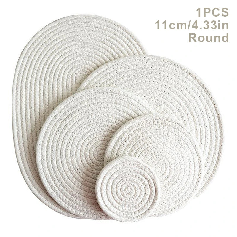 tapis table tissé motifs concentriques beige marron gris clair rustique opaques 11cm 18cm 24cm