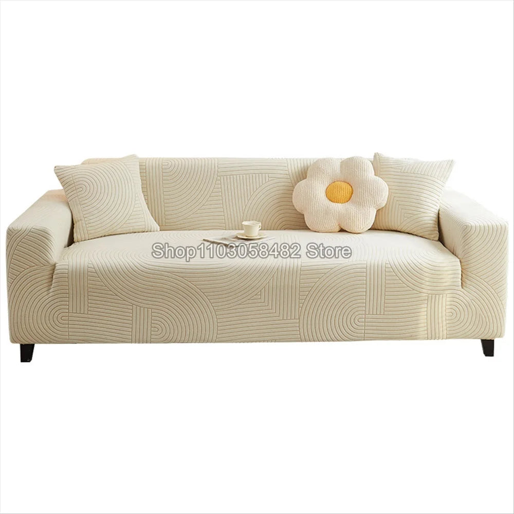 housse canapé beige clair rayures ondulées polaire élastique moderne salon fauteuil coussin décoratif