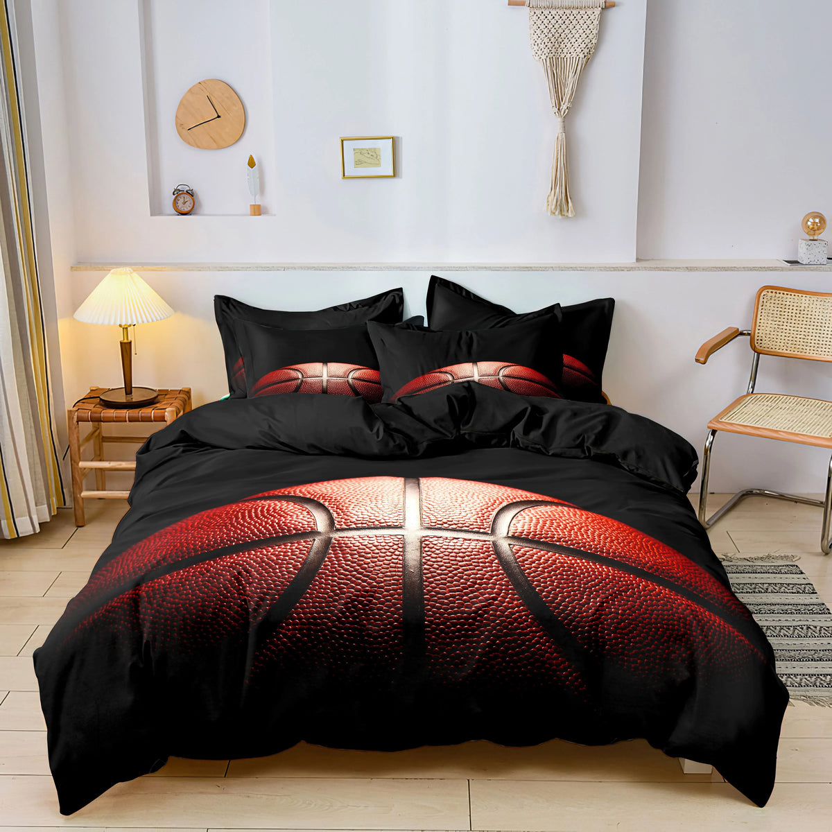 ensemble literie basket ball rouge moderne oreillers taies doreiller brosse texture ballons