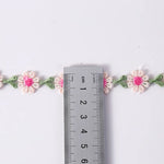 ruban decoratif brode fleurs blancs roses feuilles vertes party floral 2cm large polyester echangable
