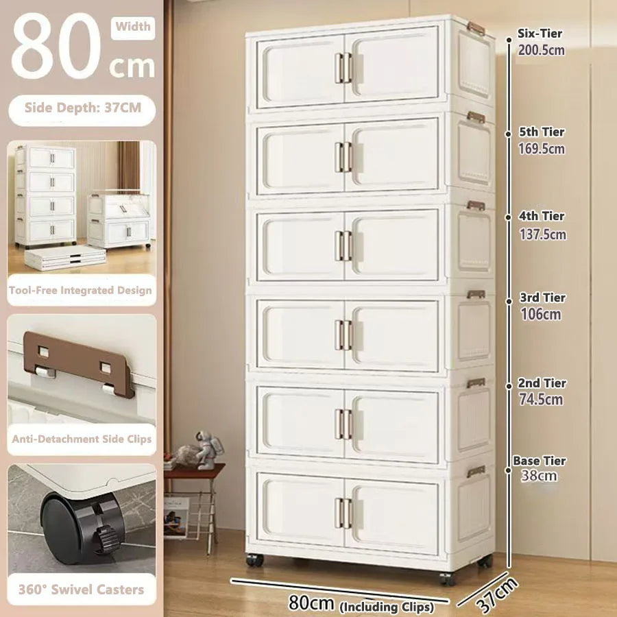 armoire rangement modulable pliable beige roulettes portes translucides jouets maison