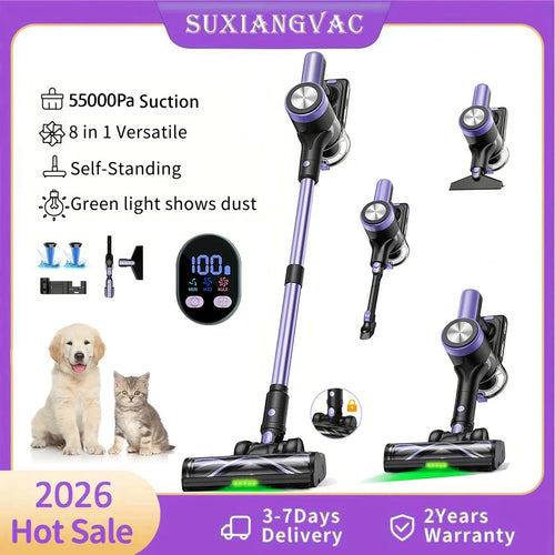 aspirateur sans fil violet noir brosse multifonctionnelle batterie lithium led display tapis poils animaux