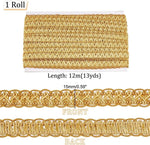 ruban tressé polyester doré tissage géométrique texturé 15mm large 12m longueur